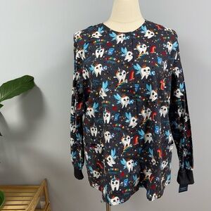 NWT Cherokee Scrub Jacket 3X Rainbow Toothicorn On Gray Scrubs Dental Hygienist